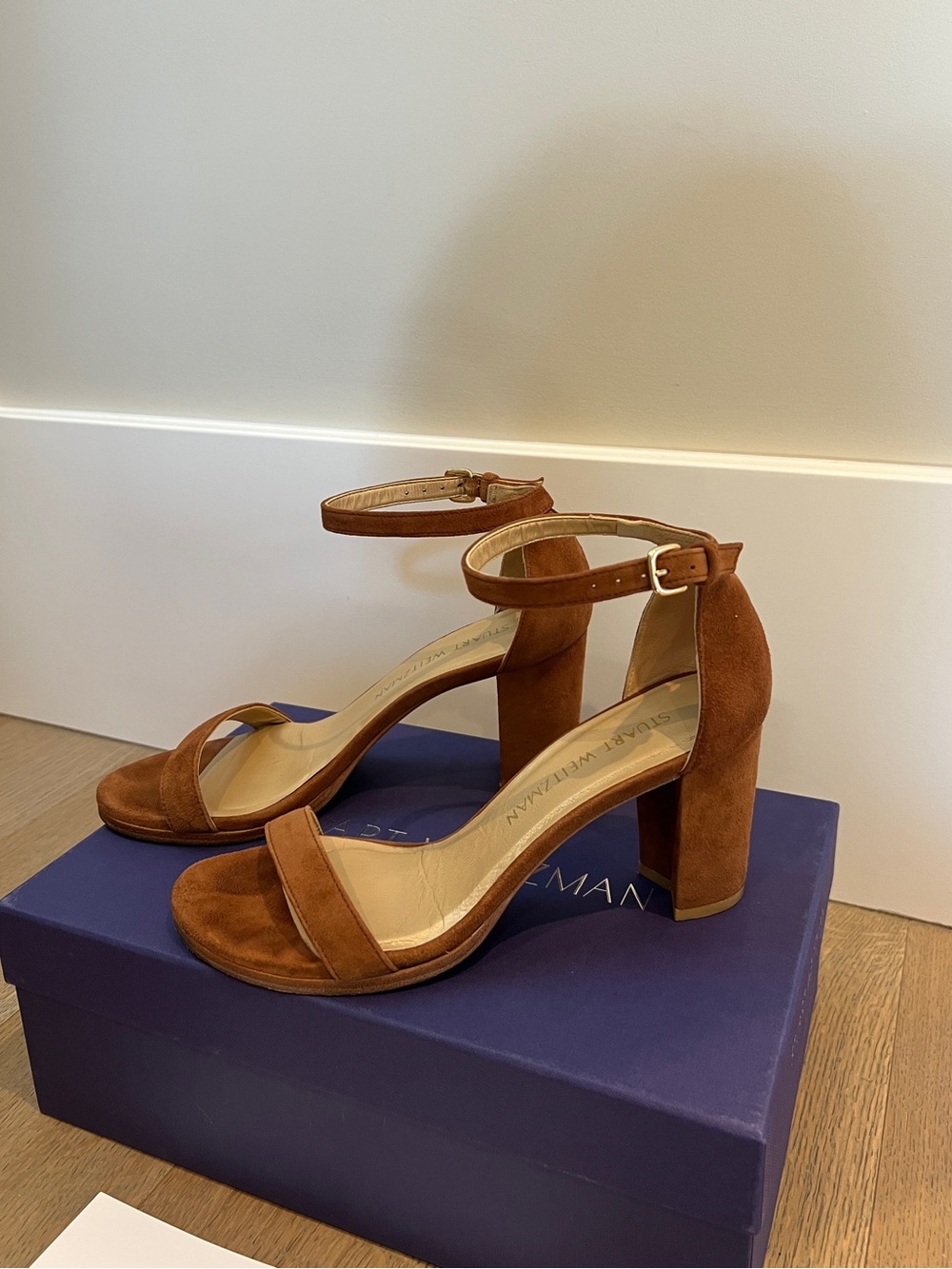 Stuart Weitzman Suede Block Heel Sandals with Ankle Strap
